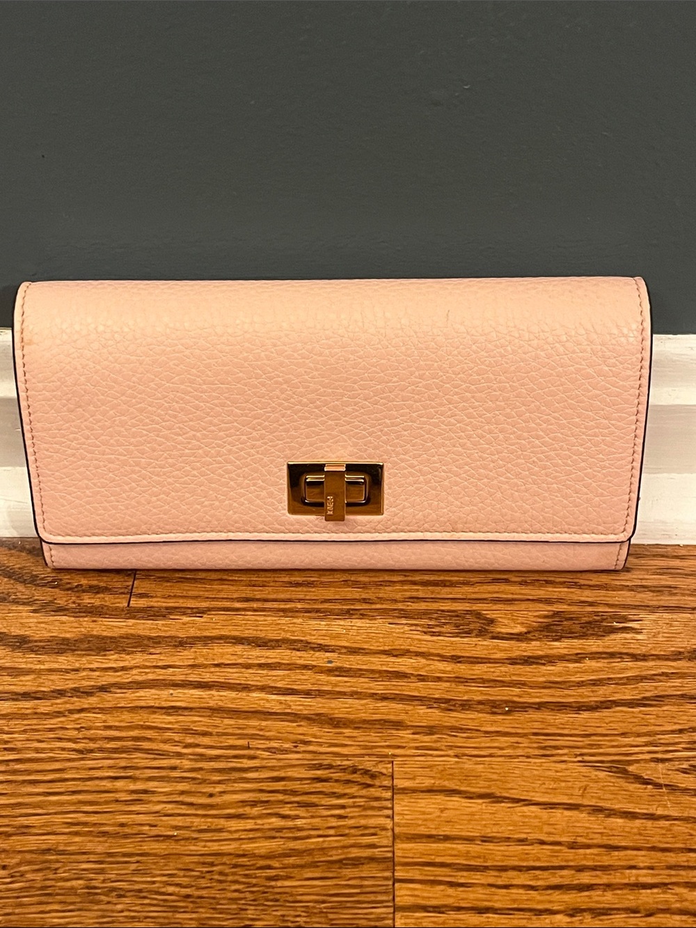 Fendi Pink Leather Peekaboo Continental Wallet Gold Hardware Authentic